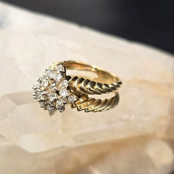 Vintage 14K Gold Diamond Cluster Ring Yellow & White Gold Size 5.2  JH174 - Picture 13 of 16